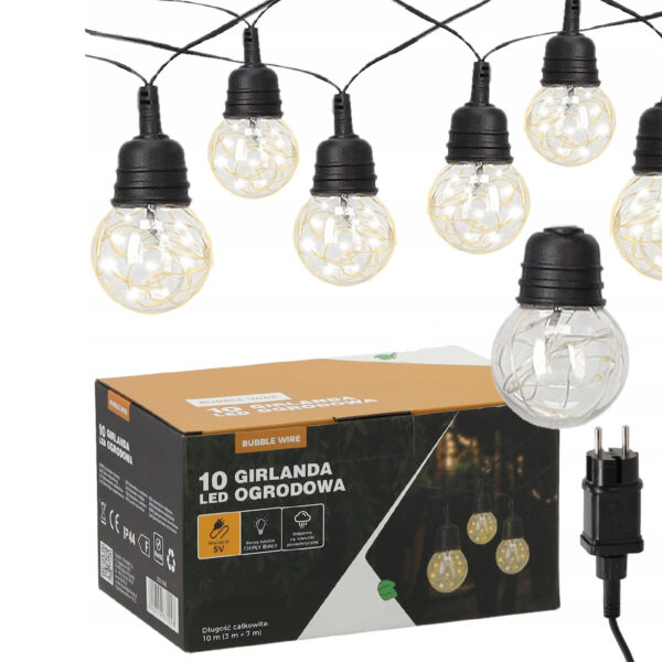 Ghirlanda luminoasa decorativa pentru exterior, alimentare la priza, 10 metri, 10 becuri LED cu iluminare calda 3000K, IP44 - imagine 5