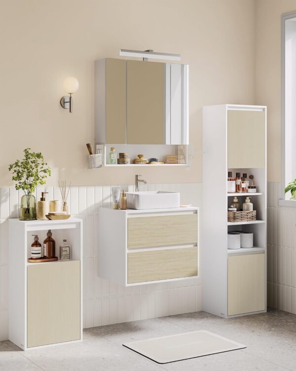 VASAGLE Dulap baie cu montare pe podea sau perete, 7 compartimente, 30x40x160 cm, alb bej - imagine 7