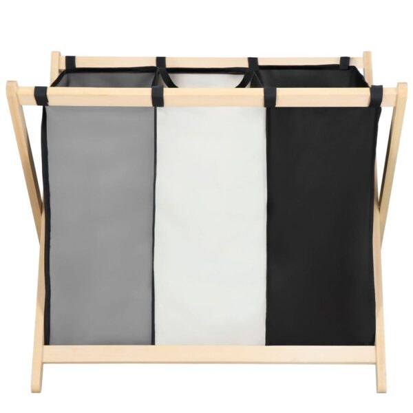 Cos de rufe cu 3 compartimente, cadru din lemn, 67x42x57 cm, 105 litri - imagine 7