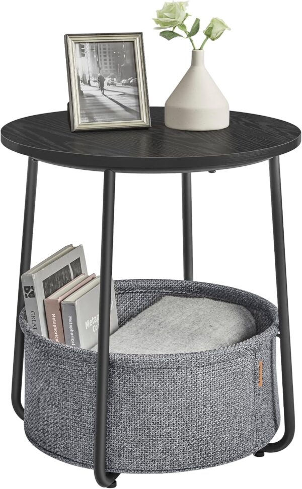 VASAGLE Masuta de cafea rotunda cu cos de stofa, stil modern, 45x50cm, negru-gri - imagine 8