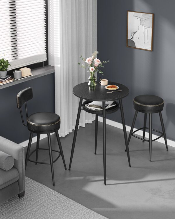 VASAGLE Masa de bar neagra, 70x70x91 cm – design elegant cu piele artificiala, blat 60 cm, stabila si usor de asamblat - imagine 8