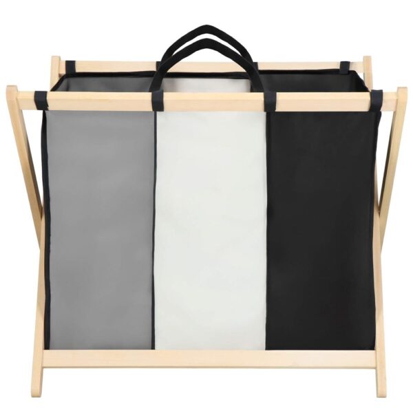 Cos de rufe cu 3 compartimente, cadru din lemn, 67x42x57 cm, 105 litri - imagine 8