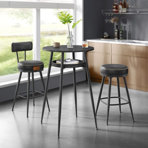 VASAGLE Masa de bar neagra, 70x70x91 cm – design elegant cu piele artificiala, blat 60 cm, stabila si usor de asamblat - imagine 9
