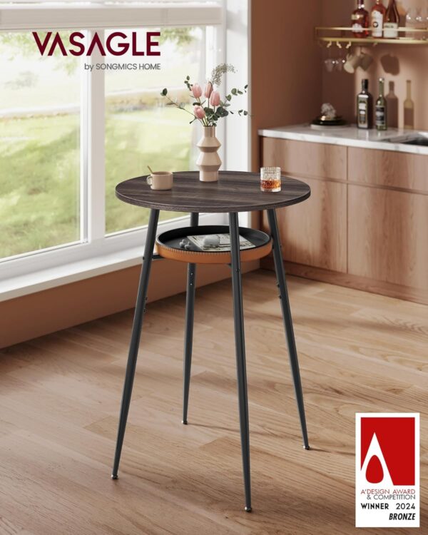 VASAGLE Masa de bar maro, 70x70x91 cm – design elegant cu piele artificiala, blat 60 cm, stabila si usor de asamblat - imagine 7