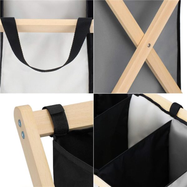 Cos de rufe cu 3 compartimente, cadru din lemn, 67x42x57 cm, 105 litri - imagine 16