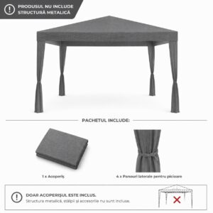 Acoperis pavilion 300x300 cm, PE 100g/mp impermeabil, cu prindere velcro, gri