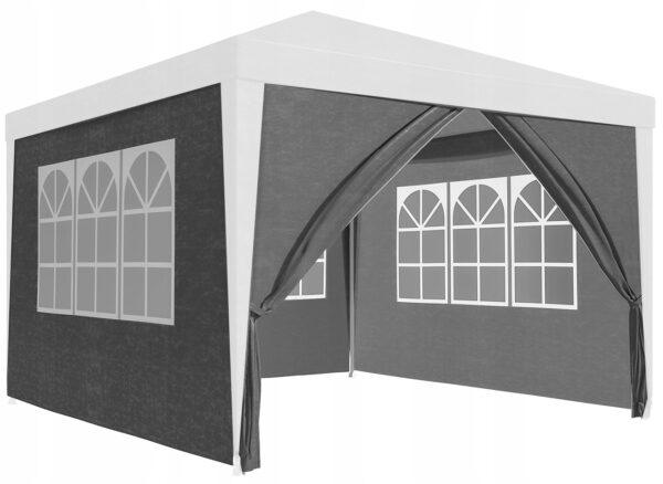 Pereti laterali pavilion 295x195 cm, set 4 bucati, cu ferestre si usa, PE impermeabil, gri - imagine 4