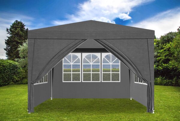 Pereti laterali pavilion 295x195 cm, set 4 bucati, cu ferestre si usa, PE impermeabil, gri - imagine 7