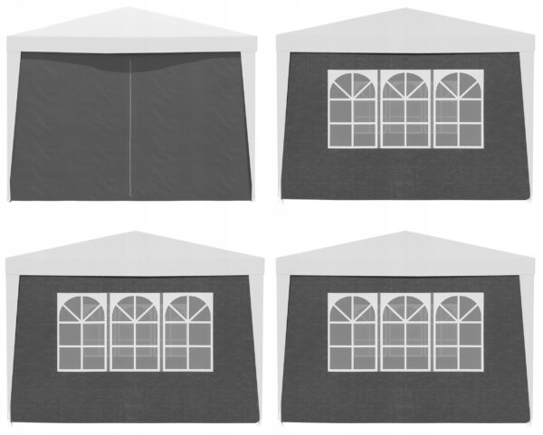 Pereti laterali pavilion 295x195 cm, set 4 bucati, cu ferestre si usa, PE impermeabil, gri - imagine 8