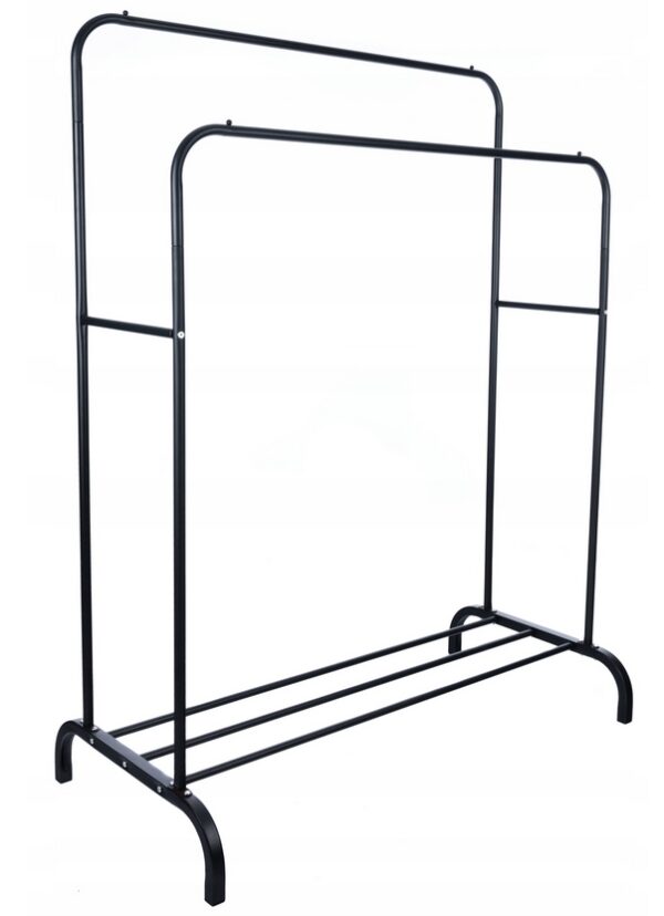 Suport metalic pentru haine 110x55x145 cm, cu bara dubla si raft pentru incaltaminte, negru - imagine 10