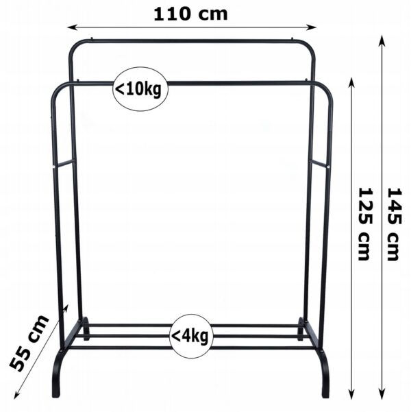 Suport metalic pentru haine 110x55x145 cm, cu bara dubla si raft pentru incaltaminte, negru - imagine 12