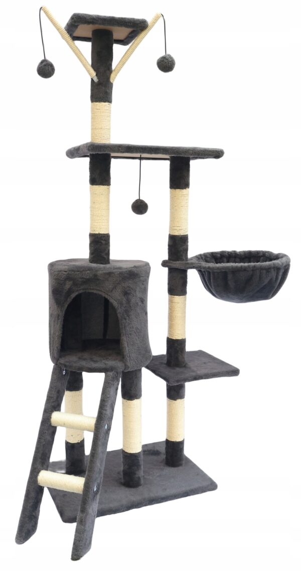 Ansamblu de joaca pentru pisici 51x36x138 cm, cu 6 niveluri, sisal si jucarii, negru - imagine 7