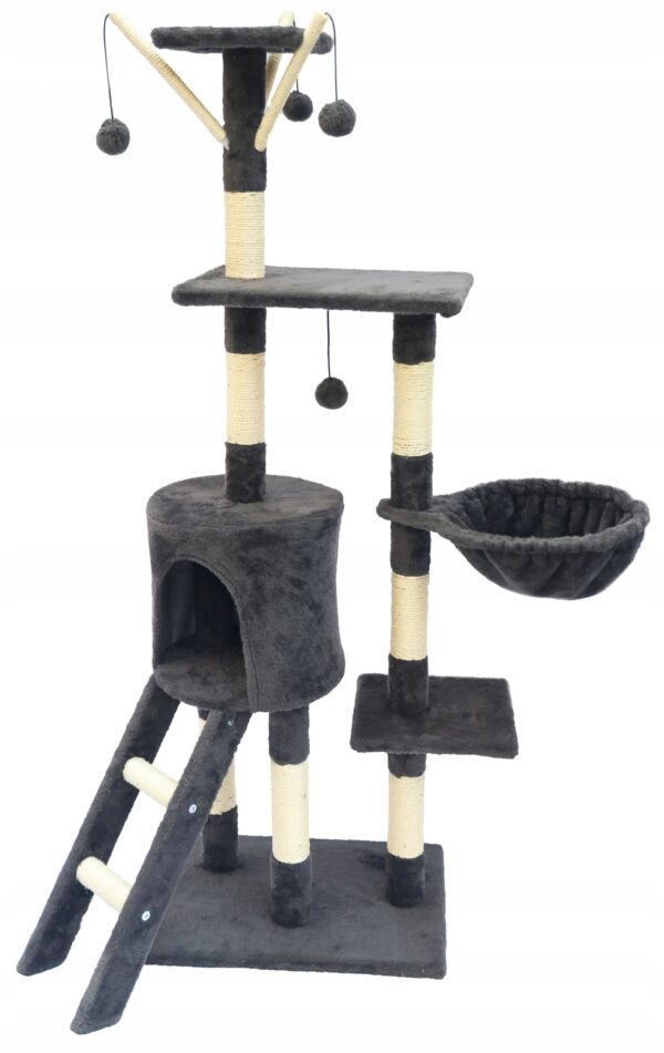 Ansamblu de joaca pentru pisici 51x36x138 cm, cu 6 niveluri, sisal si jucarii, negru - imagine 10