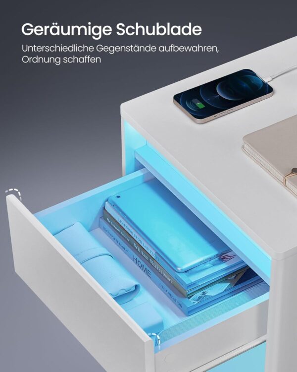 VASAGLE noptiera cu iluminare LED reglabila, 35x40x55 cm, 2 sertare, raft deschis, MDF si PAL, alb - imagine 6
