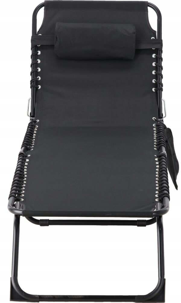 Sezlong pliabil 190x58x30 cm, cu spatar reglabil, perna si buzunar lateral, cadru metalic, negru - imagine 3