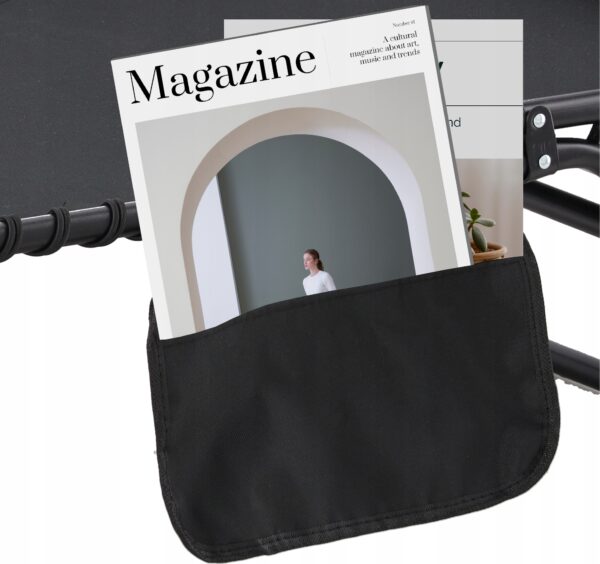 Sezlong pliabil 190x58x30 cm, cu spatar reglabil, perna si buzunar lateral, cadru metalic, negru - imagine 7