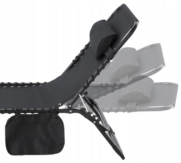 Sezlong pliabil 190x58x30 cm, cu spatar reglabil, perna si buzunar lateral, cadru metalic, negru - imagine 9
