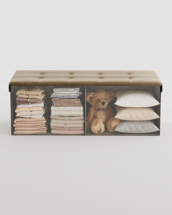 SONGMICS bancheta pliabila cu spatiu de depozitare 110x38x38 cm, MDF si material textil, capacitate 300 kg, maro camel - imagine 5