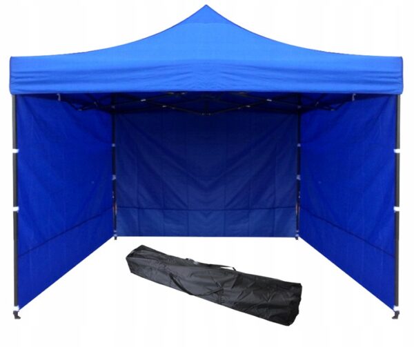 Cort tip pavilion cu 3 pereti laterali, structura solida otel si acoperis impermeabil PVC, 3x3 m cu inaltime reglabila, albastru - imagine 11