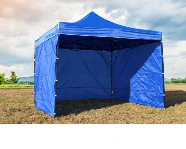 Cort tip pavilion cu 3 pereti laterali, structura solida otel si acoperis impermeabil PVC, 3x3 m cu inaltime reglabila, albastru - imagine 17