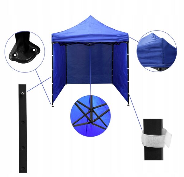 Cort tip pavilion cu 3 pereti laterali, structura solida otel si acoperis impermeabil PVC, 3x3 m cu inaltime reglabila, albastru - imagine 8