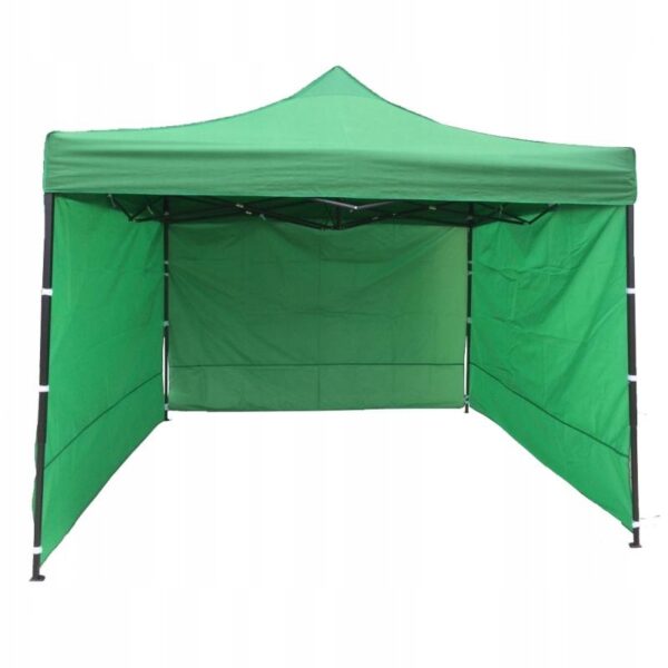 Cort tip pavilion cu 3 pereti laterali, structura solida otel si acoperis impermeabil PVC, 3x3 m cu inaltime reglabila, verde - imagine 2