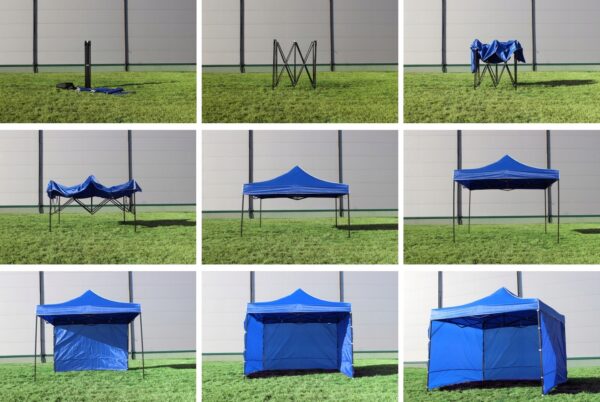Cort tip pavilion cu 3 pereti laterali, structura solida otel si acoperis impermeabil PVC, 3x3 m cu inaltime reglabila, verde - imagine 3