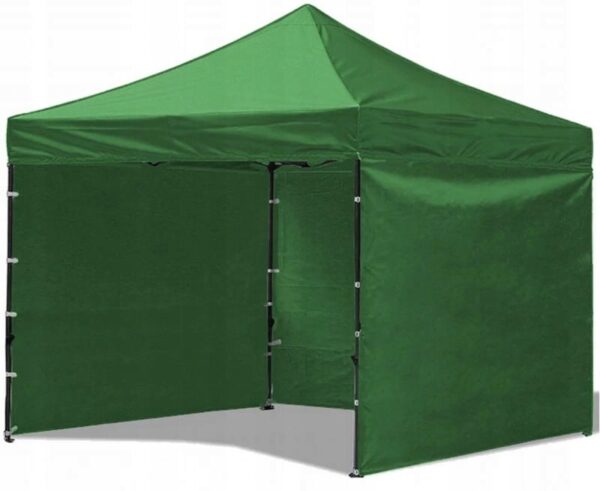 Cort tip pavilion cu 3 pereti laterali, structura solida otel si acoperis impermeabil PVC, 3x3 m cu inaltime reglabila, verde - imagine 8