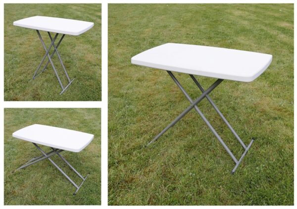 Masa pliabila 76x50 cm, inaltime reglabila 36-71 cm, pentru terasa, gradina sau camping, HDPE alb - imagine 2