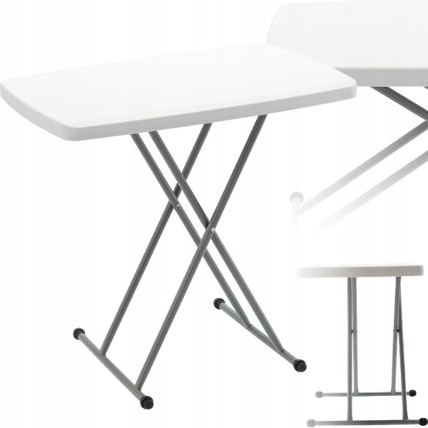 Masa pliabila 76x50 cm, inaltime reglabila 36-71 cm, pentru terasa, gradina sau camping, HDPE alb - imagine 5