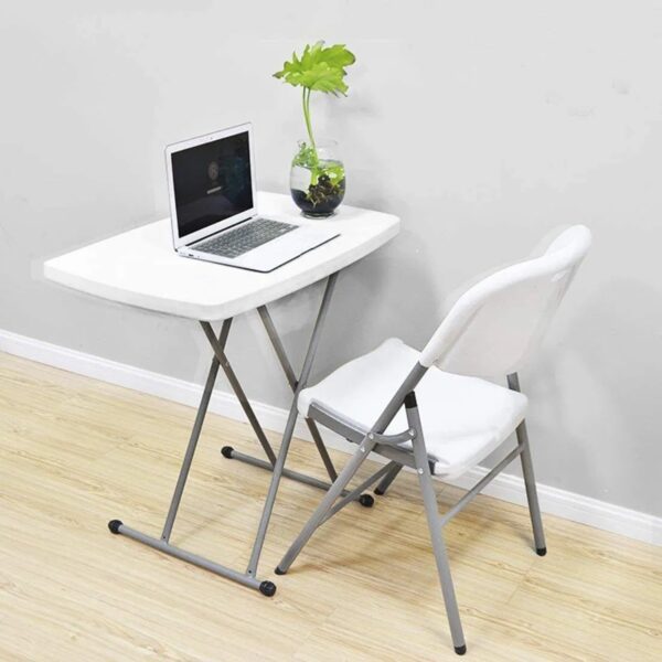 Masa pliabila 76x50 cm, inaltime reglabila 36-71 cm, pentru terasa, gradina sau camping, HDPE alb - imagine 3