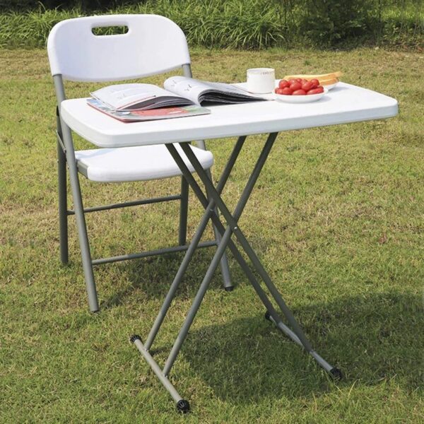 Masa pliabila 76x50 cm, inaltime reglabila 36-71 cm, pentru terasa, gradina sau camping, HDPE alb - imagine 4