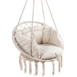 Scaun rotund tip leagan suspendat cu perna Confort Plus, casa sau gradina, bej