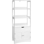 VASAGLE Dulap inalt baie cu 3 rafturi, 1 sertar si 1 dulap, din MDF, 60x33x154 cm, alb