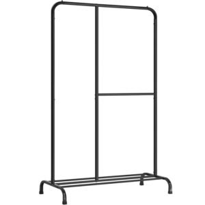 SONGMICS Stativ haine metalic 105x50x195 cm, cu bara ajustabila si 3 niveluri de depozitare, otel, negru