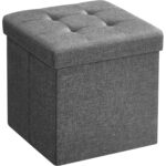 SONGMICS Taburet pliabil 30x30x30 cm, cu spatiu de depozitare, capac tapitat, MDF si imitatie in, gri