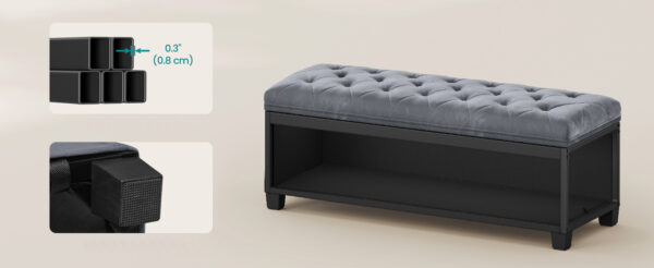 SONGMICS Banca cu spatiu de depozitare 110x40x40 cm, 103 litri, tapitata cu catifea, MDF si spuma, gri - imagine 8