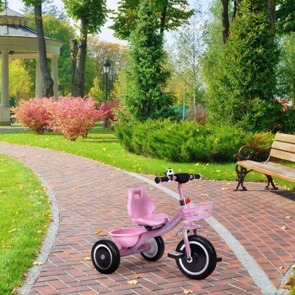Tricicleta pentru copii 47 cm latime axa spate, cu cosuri si claxon, cadru otel, roti EVA, roz - imagine 2