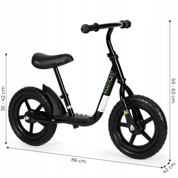 Bicicleta fara pedale pentru copii 86x63x42 cm, cu suport picioare, cadru otel, roti EVA, neagra - imagine 2