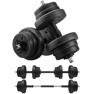 SONGMICS set gantere reglabile 2 in 1, 20 kg, cu bara extensie pentru haltera, discuri cu umplutura beton, negru
