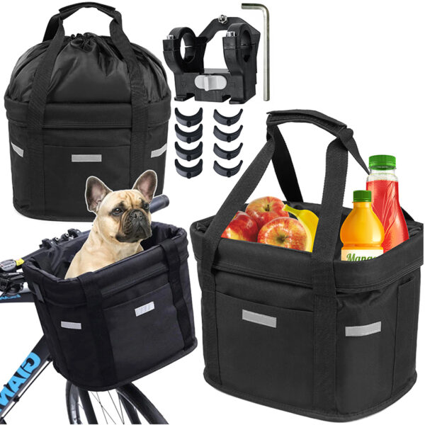 Cos bicicleta fata 34x24x25 cm, aluminiu si material textil, sistem click, cu husa ploaie, negru - imagine 2