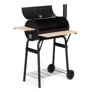 Gratar de gradina 91x60x114 cm, cu cos de fum, termometru si 3 rafturi, metal cromat, negru