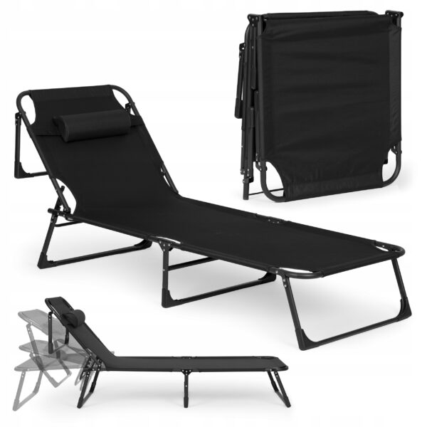 Sezlong pliabil 193x67x79 cm, spatar reglabil 4 pozitii, cadru otel si material Oxford, negru - imagine 2