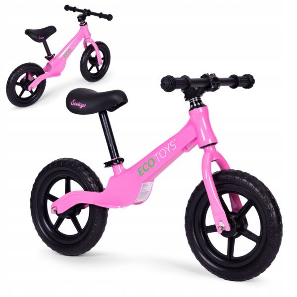Bicicleta fara pedale pentru copii 86x47x51 cm, sa reglabila, cadru otel, roti EVA, roz - imagine 2