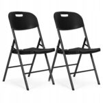 Set 2 scaune pliante 44x58x83 cm, structura metal si sezut HDPE, pliabile si usoare, negru