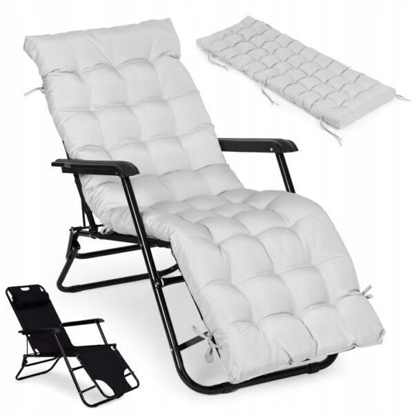 Sezlong pliabil 155x60x83 cm, 2 in 1 leagan extensibil, spatar reglabil, cadru metalic si perna impermeabila, gri - imagine 2