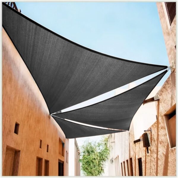 Prelata solara triunghiulara 400x400x400 cm, impermeabila, protectie UV, poliester 180g/mp, gri - imagine 10