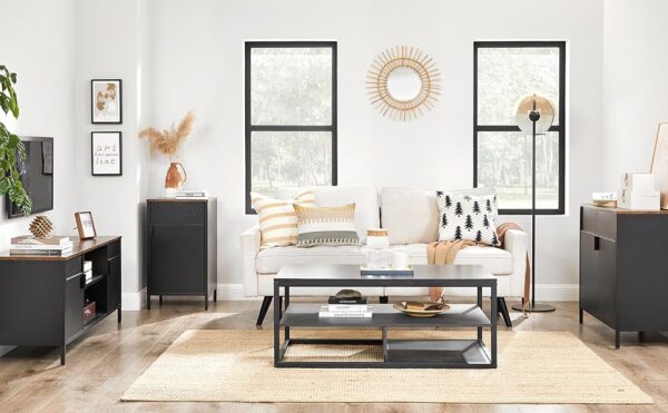 SONGMICS Comoda TV 120x40x55 cm, 3 rafturi reglabile, 2 usi, stil vintage, PAL si otel, maro-negru mat - imagine 9