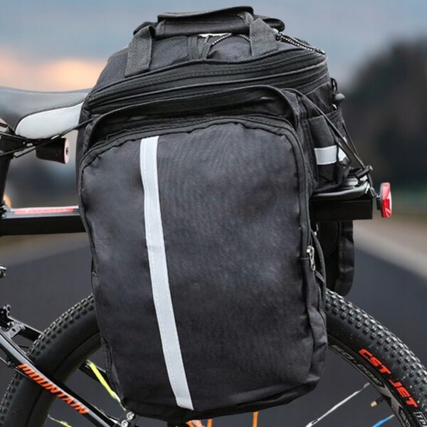Geanta bicicleta spate 32x17x28 cm, 30L, extensibila, poliester impermeabil, cu elemente reflectorizante, negru - imagine 10