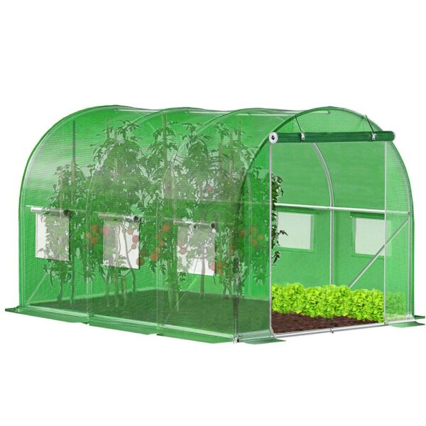 Folie inlocuire pentru sera 300x200x200 cm, PE 140g/mp cu plasa PP, UV4, 6 ferestre si usa cu fermoar, verde - imagine 11
